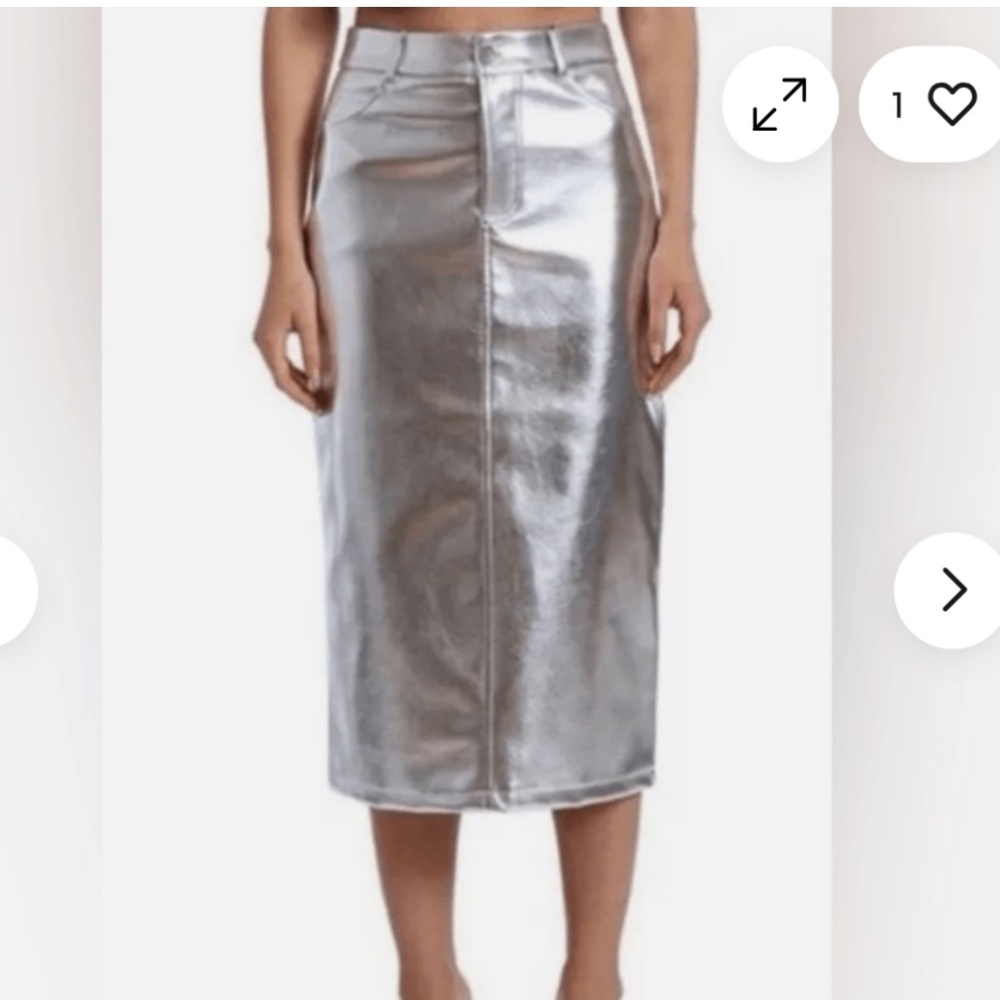 7 for all Mankind, silver faux leather midi skirt, size Medium